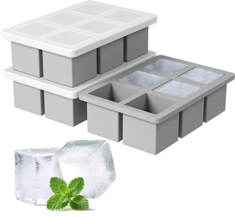 Large Silicone Ice Cube Tray 3Pack, Big Ice Cube Molds for Whisky with Lid | Silicone Material, Square Shape, Freezer Safe, Easy Release