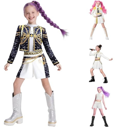 Générique K Pop Demon Cosplay Enfants Deguisement Rumi K-Pop pour Filles Costume de Performance Pop Singers Déguisement Complet pour Halloween Fête 100