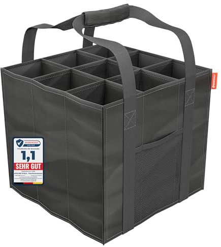 ATHLON TOOLS Flaschenträger 9 Flaschen je 1,5L – Faltbare, Wasserabweisende Einkaufstasche mit Trennwänden und Griffen – Flaschentasche für Wasser, Wein & Bier – Schwarz