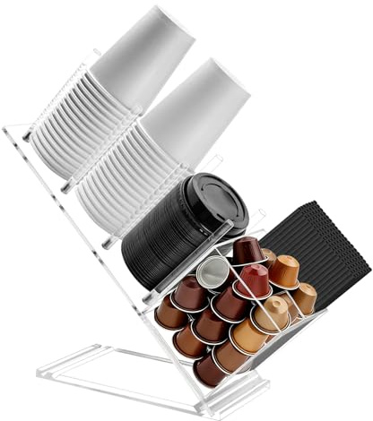 Bostar Juego de organizadores de café acrílico de 5 compartimentos, caja de almacenamiento ajustable, accesorios de café, dispensador de café, estación de café para casa, oficina, cápsulas