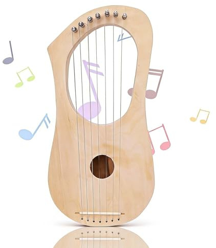 Lyre Harp Kit de bricolaje de 7 cuerdas, kit de instrumentos de madera Arpa de lira hecha a mano con afinación de sillín de poste de cuerda para principiantes y entusiastas del