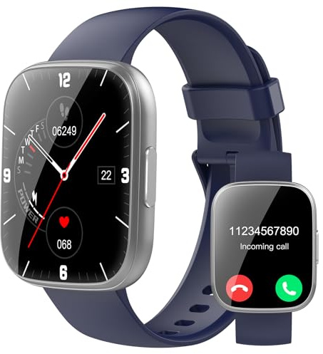 Puqo Smartwatch Uomo Donna, Nuovo 1,95'' Orologio Smartwatch Effettua/Risposta Chiamate, 112 Modalità Sportive Fitness Tracker con Contapassi/Sonno/Cardiofrequenzimetro, IP68 Smart Watch, Blu