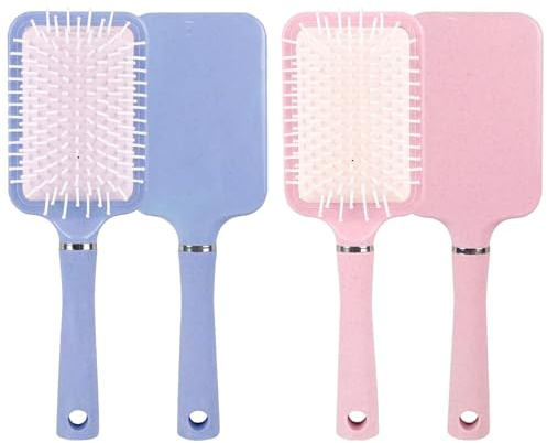 yeeplant Set di 2 spazzole per capelli a pagaia e spazzola districante per massaggio del cuoio capelluto, manico in paglia di grano, grande cuscino d'aria quadrato