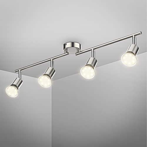 B.K.Licht Plafoniera LED Soffitto moderna, 605x105 mm, 5W 400Lm, Faretti da soffitto, Lampadario Cucina, luce bianca 3000K, Lampadario Soggiorno, cucina, bagno, camera da letto, nichel