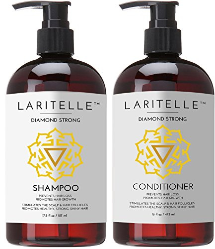 Laritelle Organic Shampoo 17 oz + Conditioner 16 oz | Prevents Hair Loss, Promotes Hair Growth | Argan Oil, Rosemary, Ginger & Cedarwood | NO GMO, Sulfates, Gluten, Alcohol, Parabens, Phthalates