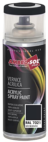 Ambro-Sol V4007021 Smalto Acrilico Multiuso, Vernice Brillante per Interni ed Esterni, Adatto per Qualsiasi Tipo di Materiale, Bomboletta Spray in Banda Stagnata Riciclabile 400 ml, Grigio Nerastro