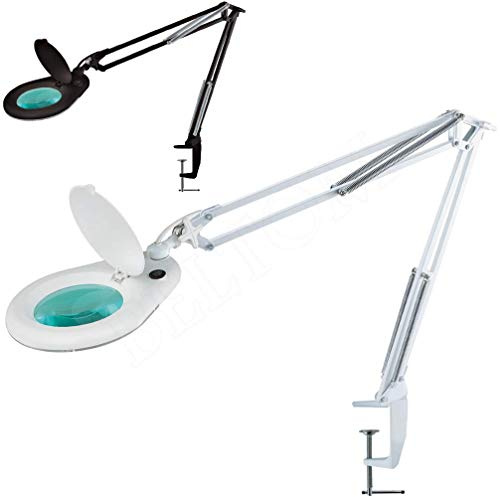 Beltom® Lente d'Ingrandimento Smart 5 DIOTTRIE con 56 LED A Luce Fredda E Morsetto - Lampada per Estetista ESTETICA Laboratorio E LAVORI di PRECISIONE - Ingrandimento 5X - Bianco