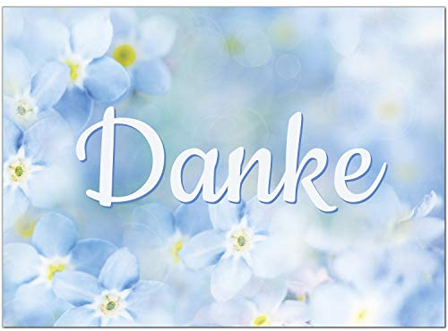 10 x Dankeskarten mit Umschlag - Blau Blumen Vergissmeinnicht - Danksagungskarten, Danke sagen, nach Hochzeit, Geburt, Baby, Taufe, Geburtstag, Kommunion, Konfirmation, Jugendweihe