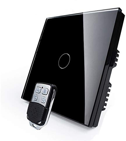 KONOQ Luxury Glass Panel Smart Touch Light Switch - Remote DIMMER (1 Gang / 1 Way, Black)