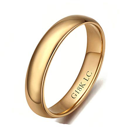 Beydodo Ring Gold 750 Poliert Rund Breit 4MM Eheringe Hochzeit Ring für Frauen Gr.60 (19.1)