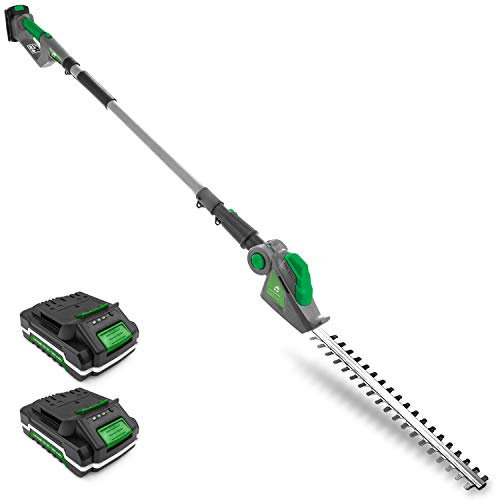 Gracious Gardens Cordless Hedge Trimmer Long Reach 18V Lithium-Ion, 2.4m Telescopic Hedge Trimmer Cordless Hedge Cutter with 2x Batteries, Shoulder Strap and Charger Included