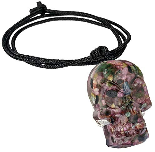 KYEYGWO Pendentif de Crâne de Cristal Unisexe avec Corde en Nylon Réglable, Collier de Crâne de Pierre Tombée Tête Fantôme Pendentif Chaîne de Pierres Précieuses Bijoux Gothiques Pour Roches Punk