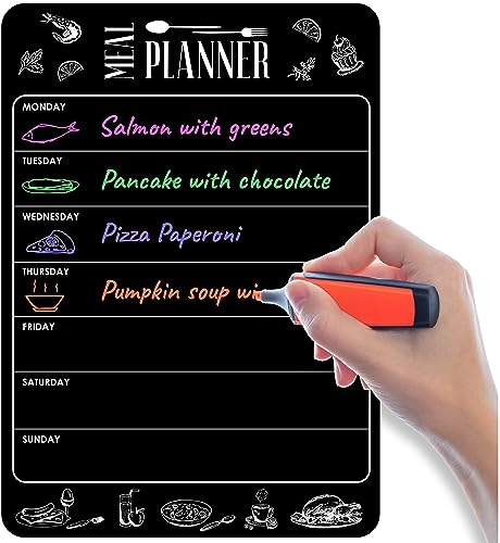 Wochenplaner Magnetisch Trocken Tafel A4 Für Küche - Schwarze Tafel To Do Liste Essensplaner Woche Abwischbar Mahlzeitenplaner Für Den Kühlschrank - Essensplaner Woche Abwischbar Einkaufsliste