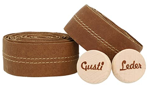 Gusti Echtleder Lenkerband Fahrrad - Kristina V. 200 cm Griffband Griff Bartape Fahrradzubehör Rennrad inkl. Korken Lederband Leder Braun
