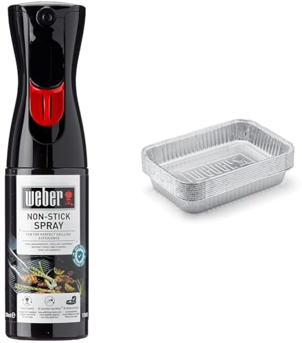 Weber 17685 Antihaft Spray, Grillrost-Pflege, Non-Stick Spray, 200 ml, Schwarz, 25.0 x 6.0 x 9.0 cm & 6415 Small 7-1/2-Inch-by-5-inch Aluminum Drip Pans, Set of 10