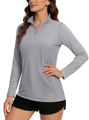 TACVASEN Damen Langarm Uv-Schutz UPF 50+ 1/4 Reißverschluss Langarmshirt Rash-Guard-Shirt