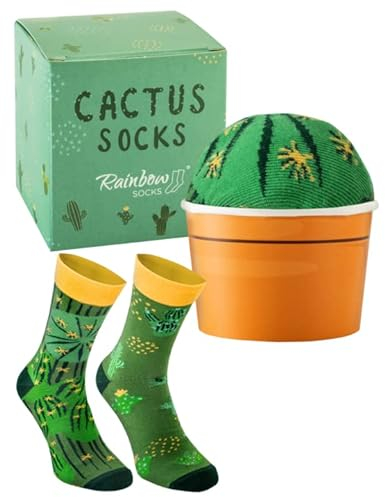 Rainbow Socks - Cactus Box Socks - Ein Kaktus in Einem Blumentopf – Damen Herren Grüne Kaktussocken - 1 Paar - Größen 36-40