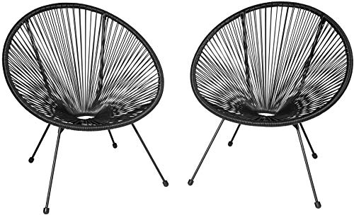 tectake® 2er Set Stuhl Acapulco Design, Gartenstuhl, Gartenstühle im Retro Design, Indoor und Outdoor Sessel für Garten, Wintergarten, als Terrassenstühle oder Balkon Sessel - schwarz