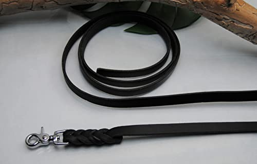 BULLYZEI Lederleine geflochten schwarz 16mm x 3m ohne Schlaufe Scheren-Karabiner Schleppleine