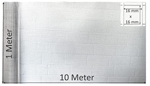 EXCOLO Volierendraht verzinkt 100cm hoch, 10m Rolle, Gitterdraht 16x16mm, 4-Eck-Draht für Hasenstall, Kaninchenzaun, Kleintiergehege, Voliere, Käfig, Zaun, wetterfest & rostfrei