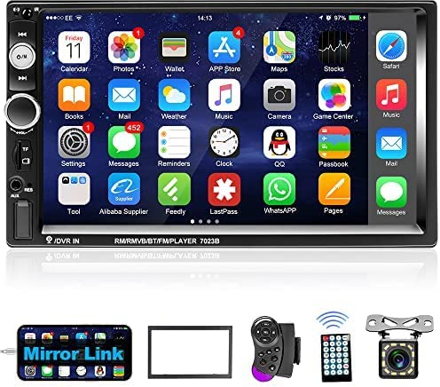 Podofo 2 DIN 7 Zoll Autoradio mit Mirror Link für iOS/Android Bluetooth Touchscreen Radio FM/USB/Lenkradsteuerung/AUX-IN+Rückfahrkamera