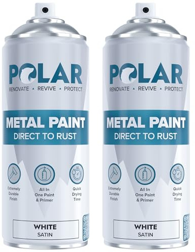 Polar Direct to Rust Metal Spray Paint, 2 x 400ml, Satin White | 3-in-1 Metal Primer, Undercoat and Topcoat, Direct to Rust, Corrosion and UV Resistant, Indoor and Outdoor