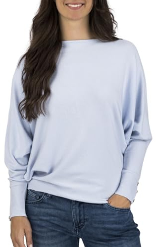 DENIMFY Damtröja Greta Basic sweatshirt rund hals oversize passform långärmad tröja topp enfärgad fladdermusärmar vit blå turkos ros svart S/M M/L L/XL, Ljusblå (59209), S/M