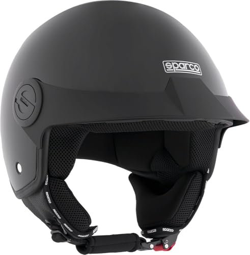 Sparco Demi-Jet Helm mit Schirm für Motorräder, schwarz, metallisch, mit ABS-Schale, Größe L