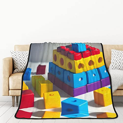 TORONG Bunte Bausteine, doppelseitige Flanelldecke für Autobetten und Nickerchen für Erwachsene, eine warme und gemütliche Decke (152,4 x 203,2 cm)