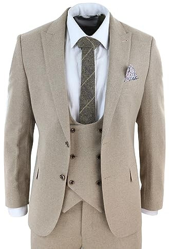 Tredelad beige formell skräddarsydd bröllopsdräkt för män, Camel, 58 SE
