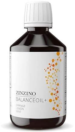 ZinZino BalanceOil+ Fischöl mit Omega-3 2478 mg, Omega-9, Vitamin D3, Tocopherol, DHA, EPA mit Olivenöl Geschmack Orange-Zitrone-Minze, 300 ml