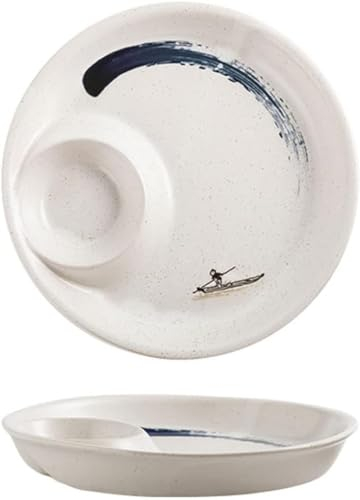 Serviertablett, Geteilte Speiseteller, Stil-Set mit 2 Keramik-Chip- und Dip-Schalen, Dip- und Chips-Servierschale, Chip-Dip-Servierplatte, passend for Sushi, Knödel, Snacks – B (Color : A, Size : -