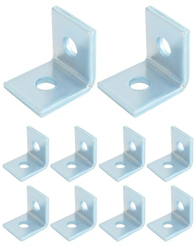 QWORK 10-Pack Heavy Duty L-Shaped Connector Brackets - 2 Hole, Compatible with All 1-5/8 Strut Channels, 1/2 Bolt Hole, 90 Degree Angle, Electrogalvanized Carbon Steel