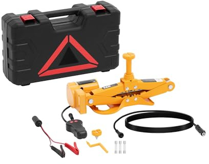 MSW MSW-ECJ-12-02 Elektrischer Wagenheber 120 V Radwechsel-Set Scherenwagenheber Hubhöhe: 12-42 cm Last max.: 3 t mit 2 Sätteln, Fernbedienung, Ersatzsicherungen, Warndreieck Autoheber Scherenheber