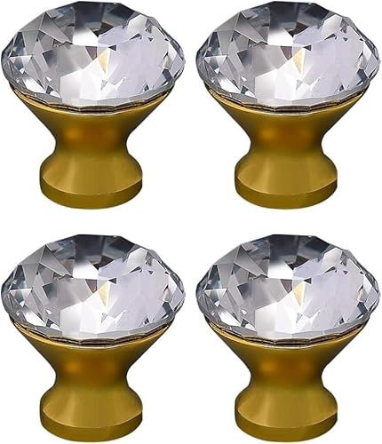 Crystal Drawer Knobs*Dresser Knobs,4 PCS Crystal Glass Knobs Handle Zinc Alloy Drawer Knobs Glass Door Handle Knobs for Cabinet Furniture Kitchen Home Decorating 30mm (Color : OneColor) ( Color : Bras