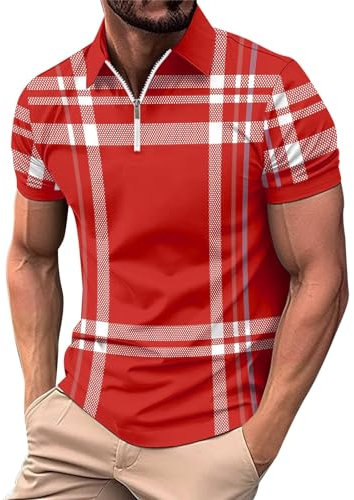 Men's Muscle Polo Shirts Short Sleeve Casual T-Shirts Slim Fit Stretch Golf Tops Sports T Shirts for Men Adult Mens XXL t Shirts Multipack Long Sleeve top Mens T-Shirts (Red, XXXL)