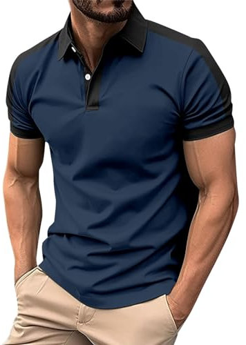 KONG JIMFAN Poloshirt Herren Kurzarm Tshirt Herren Leicht Polo Shirt Mit Brusttasche Compression Shirt Golf Slim Fit Tops Herren Hemd Herren Poloshirt Kurzarm Poloshirt Herren Slim Fit(Marine,L)