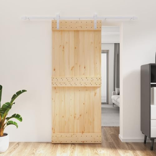 Gecheer Schiebetür Tür mit Beschlag Innentür Holzschiebetür Scheunentür Schiebetürbausatz Beschlagset Schiebetürbeschlag Schiebetürsystem Holztür Tür Laufschiene 85 x 3,6 x 210 cm (B x T x H)