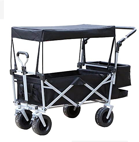 Trolleys,Cart Folding Handcart Canopy Can Be Rotated 180° Garden Trolley Transport Pull Along Beach Collapsible Wheelbarrow