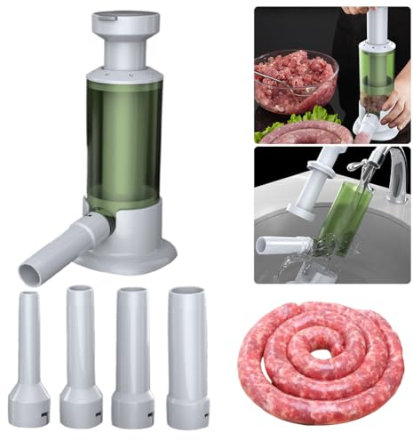 HTU Sausage Meat Stuffer with 4 Sizes Stuffing Tubes Homemade Sausage Maker Tool Horizontal Sausage Maker for Commercial Household Use