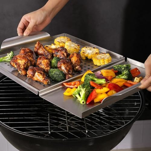 BBQ Grillkorb mit Griffen, 2 in 1 Antihaft-Outdoor-Grillschale mit Griffen, Grill-Topper, Grillpfannen für Zuhause, Küche