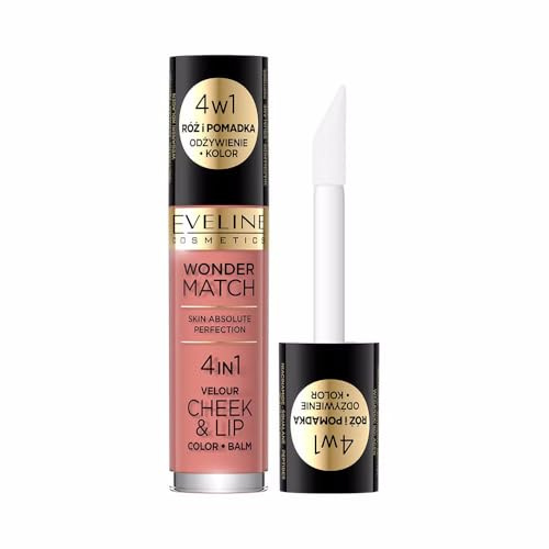 Eveline Cosmetics Wonder Match Flüssiges Rouge und Lippenstift Duo - Feuchtigkeitsspendend, Veganes Kollagen, Squalan & Niacinamid - Mehrzweck-Make-up für Wangen und Lippen