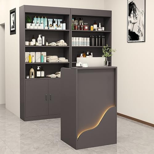 Büro theke Rezeption Tisch Empfangstheke mit Stauraum Klein Empfangstheken Zeitgenössischer Empfangsschreibtisch for Zuhause, Büro, Salon, Empfangsraum, Kasse, Büro(Dark gray,31.4*15.7*37.4in)