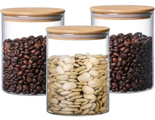 Hylruu Lot de 3 bocaux de conservation ronds en verre borosilicate avec couvercles - 800 ml - hermétiques - Pour la cuisine - Avec couvercle