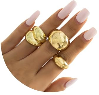 Irikdescia Anelli in oro spessi da donna, delicati anelli in argento, anelli impilabili, anelli di dichiarazione, gioielli vintage, gioielli Y2K, set di anelli rivestiti in argento chunky (GoldB)