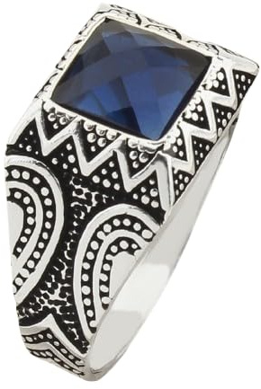Siegelring 925 Sterling Silber Herrenring mit Blau quadratischem Zirkonia Stein elegant Silberring Herren Ring 925er Sterlingsilber Geschenkidee Geburtstag Vatertag mit Schachtel
