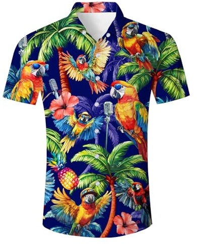 AIDEAONE Camicia Hawaiana Estiva Uomo Fashion Manica Corta Camicia da Spiaggia Vacanza Camicia M