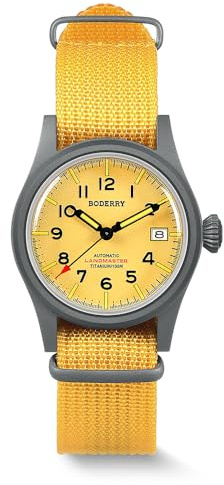 BODERRY Herren 38 mm Titan Uhr Automatik Militär Tag/Datum Funktion 100M Wasserdicht Nylonband Japanisches NH35 Uhrwerk Verschraubte Krone - LANDMASTER