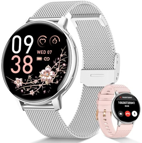 SWGOTA Smartwatch Damen, 1,39 Armbanduhr mit Telefonfunktion 24H Pulsuhr SpO2 Schlafmonitor Menstruationszyklus 120+ Sportmodi 400 Zifferblätter Schrittzähler Fitness Tracker IP68 iOS Android Silber