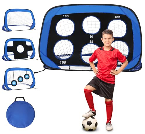 Vkechh Vielseitiges Fussballtore-Set für Kinder, Fußballtor mit 4 Spielmodi und Tragetasche für Strand, Park, Trainingstore, Spielplatz, Fußballtor Kinder Geschenk Mädchen Junge ab 6-12 Jahre